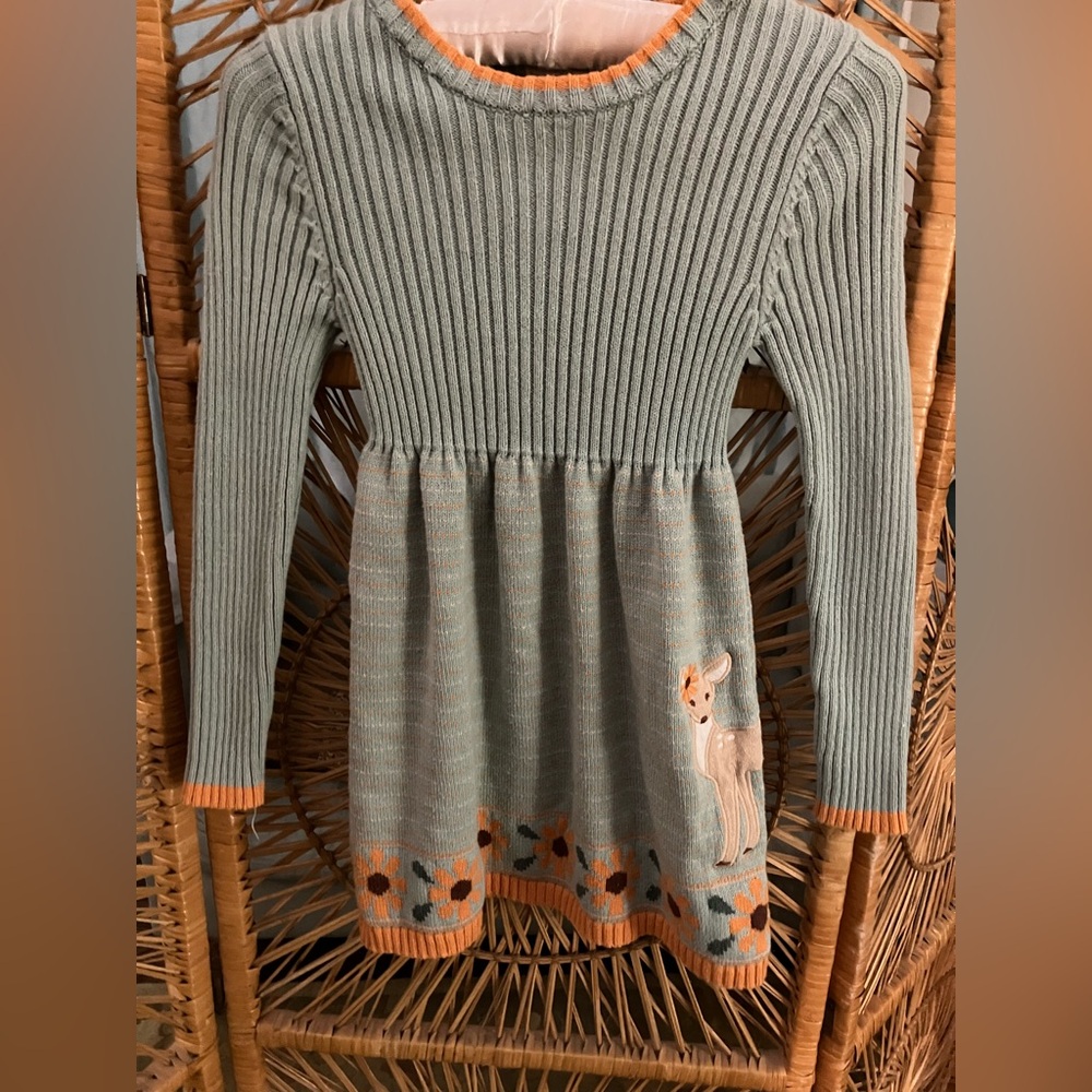 Cynthia Rowley Adorable deer Green and Orange Knit sweater Dress for Kids